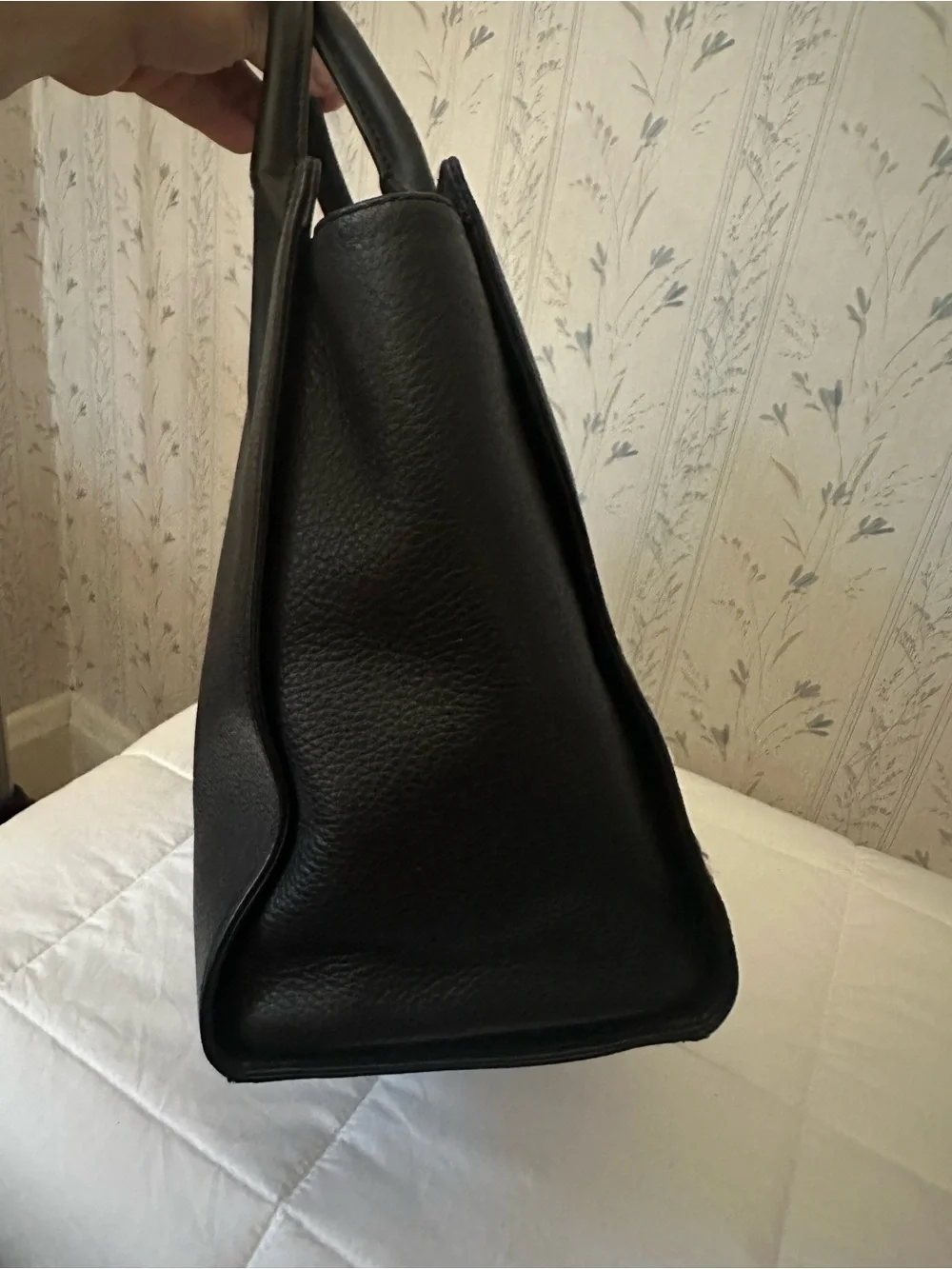 Kate Spade Black Leather Tote with White Woven Detail
